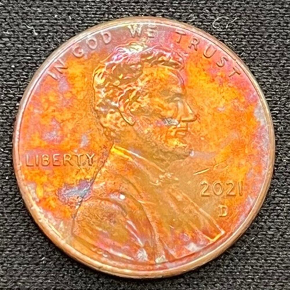 Lincoln Penny 2021-D One Cent | Synthesized Rainbow Toned Handmade Coin #34